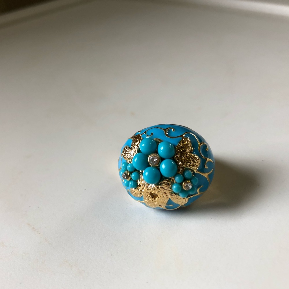 *NEW IN* turquoise and gold enamel ring w/ diamond